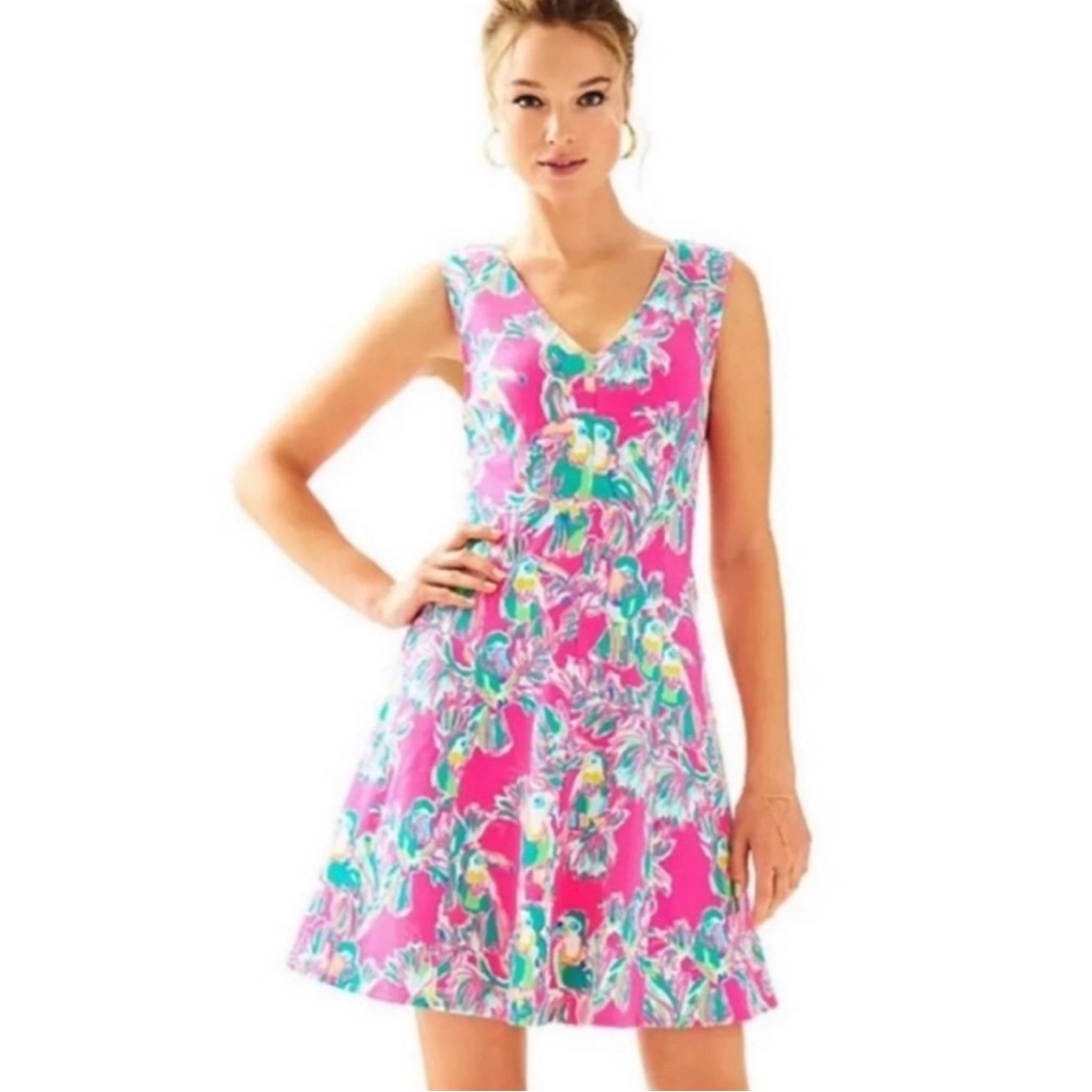 Lilly Pulitzer Dahlia Dress Dragonfruit Toucan Print | Size Medium